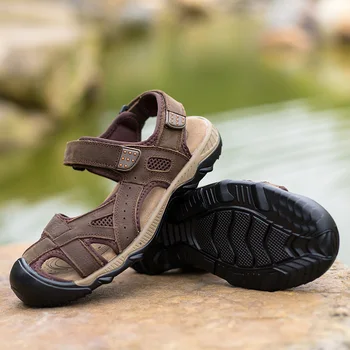 

BVNOBET Brand Genuine Leather Men's Shoes Summer Big Size 38-48 Men'S Sandals Outdoor Beach Sandals And Slippers Sandal Homme