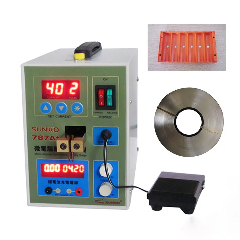 

SUNKKO 787A+ LED Pulse Battery Spot Welder Welding Machine + 1KG/Roll 0.15 x 8mm Nickel + 18650 Clamp
