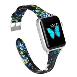 Для Apple Watch Для женщин узкое, с цветочным принтом Кожа Замена красавица Браслет Из Металла Нержавеющая сталь застежка серии 4321 38/42 мм