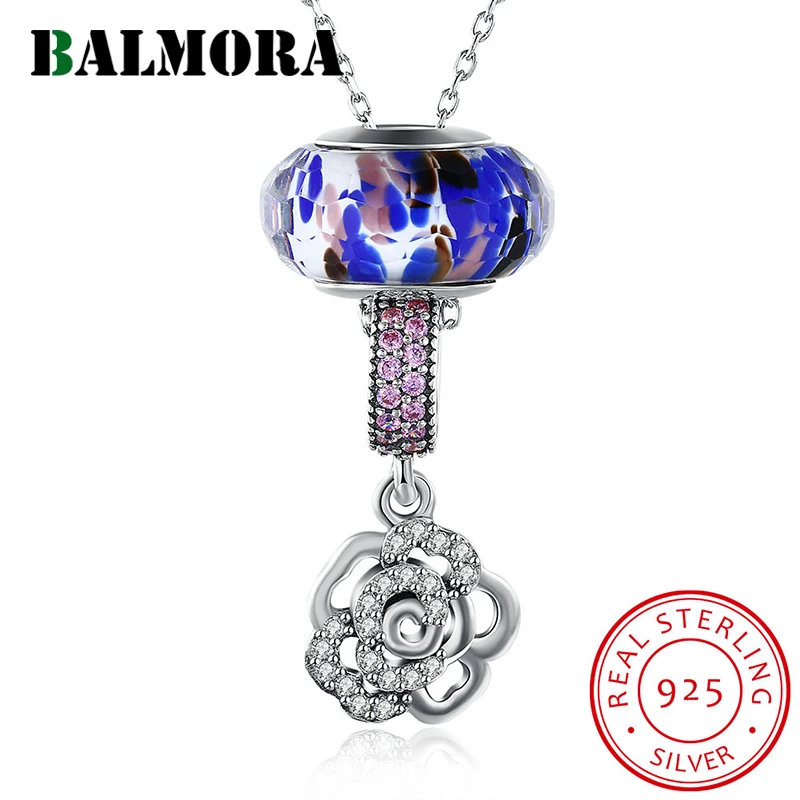 

BALMORA 100% Real 925 Sterling Silver Jewelry Zircon Flower Delicate Pendant Necklaces for Women Lover Party Gift Bijoux SVM001