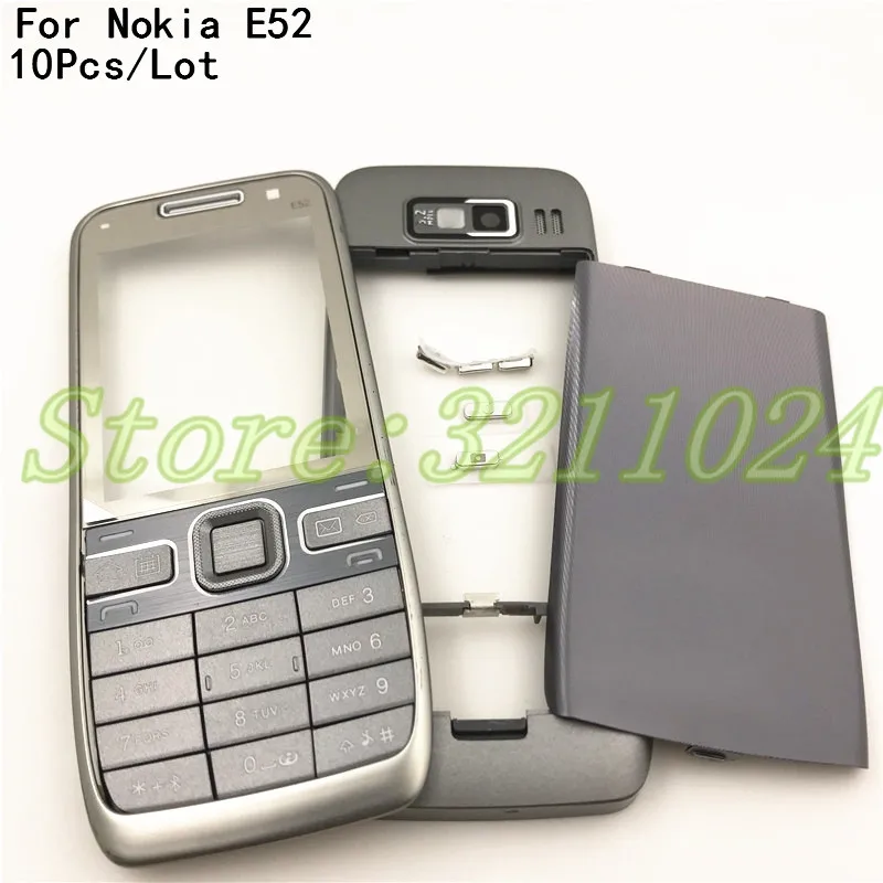 

10Pcs/Lot Good quality Original For Nokia E52 Housing Front Frame Battery Back Cover With English And Russian Keypad+Logo