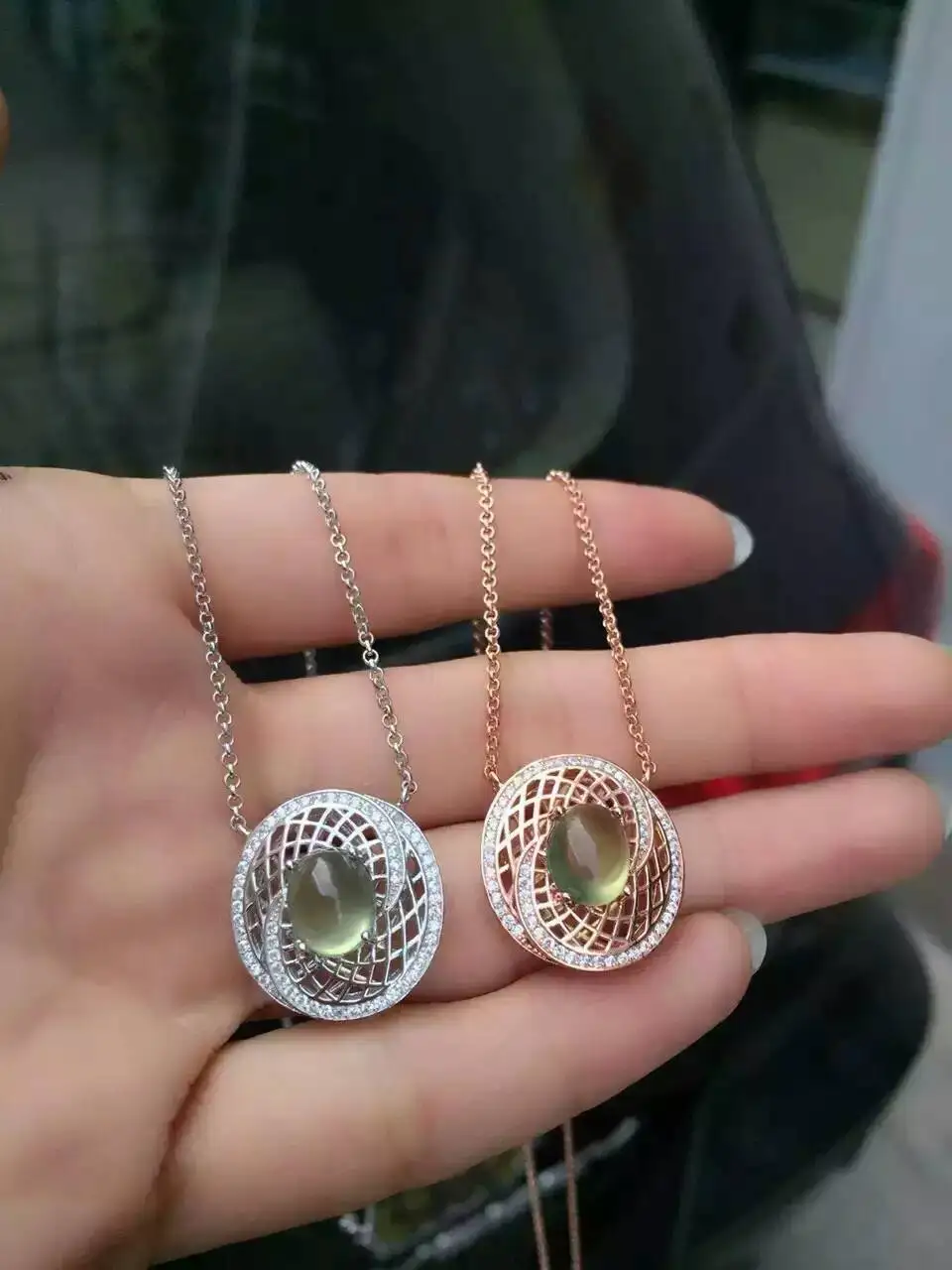 

Natural green prehnite stone Necklace natural gemstone Pendant Necklace S925 silver Fashion Elegant circular universe Jewelry