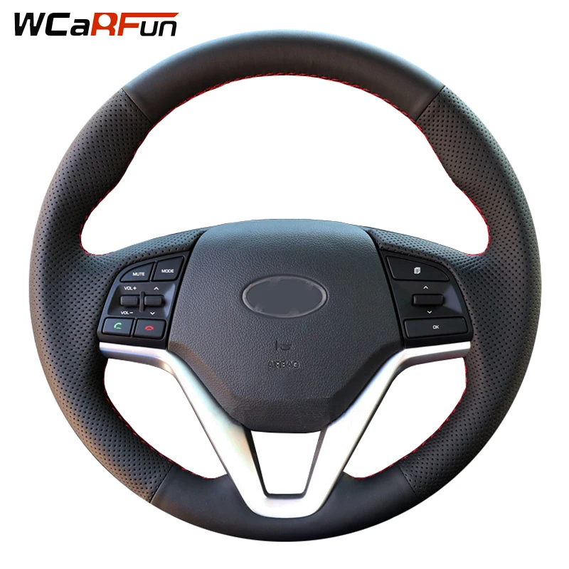 WCaRFun Hand stitched Auto Steering Covers Black Leather Car Steering