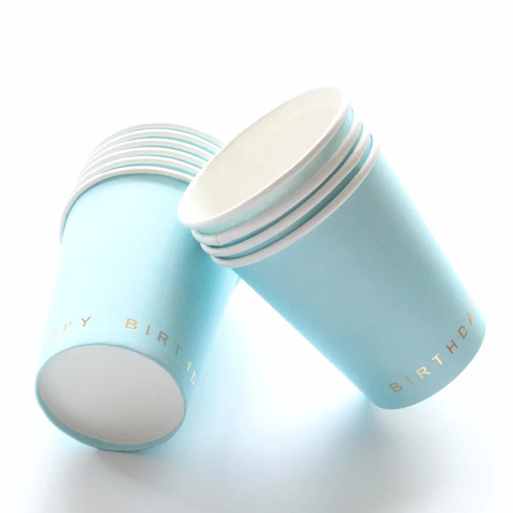 

10 pcs/lot Gold PINK BLUE WHITE Disposable Tableware Paper Cup Cake Plate Happy Birthday Party Supplies Baby Shower Decoration
