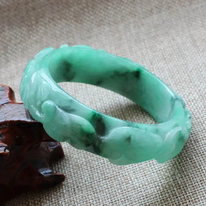 

1149 Chinese Hand-carved Emerald Green stoneite stone Gems Bracelet Bangle 57mm 10.20 40