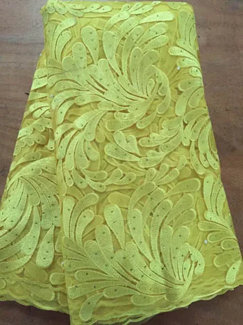 

High Quality Nigerian Lace Fabrics With Stones African French Net Lace Fabric Embroidered Tulle Mesh Lace Fabric WLL2803 YELLOW