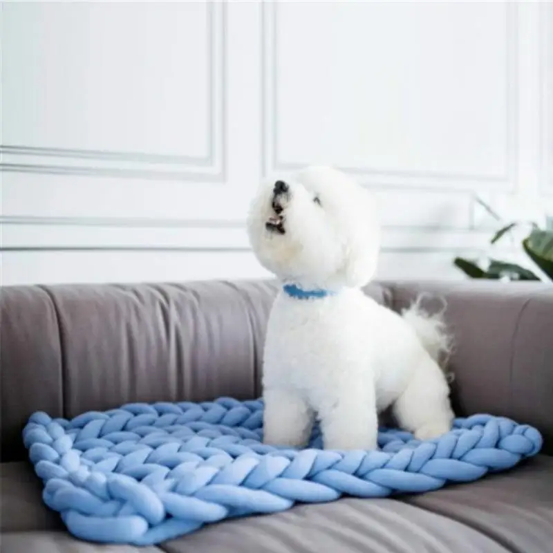 

Pet Dog Cat Mat Core Cotton Machine Washable Washed Not Wool Material Handmade Thick Line Weaving Cotton Woven Pet Bed 3 Colors