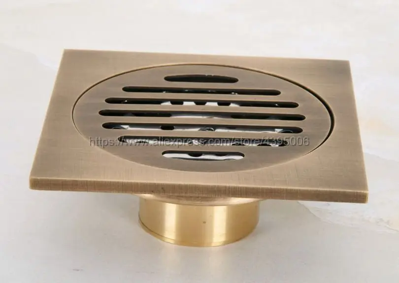 Square 4 Antique Brass Floor Drain Bathroom 10cm Shower Drain Bathroom Waste Grate Drain Bhr047