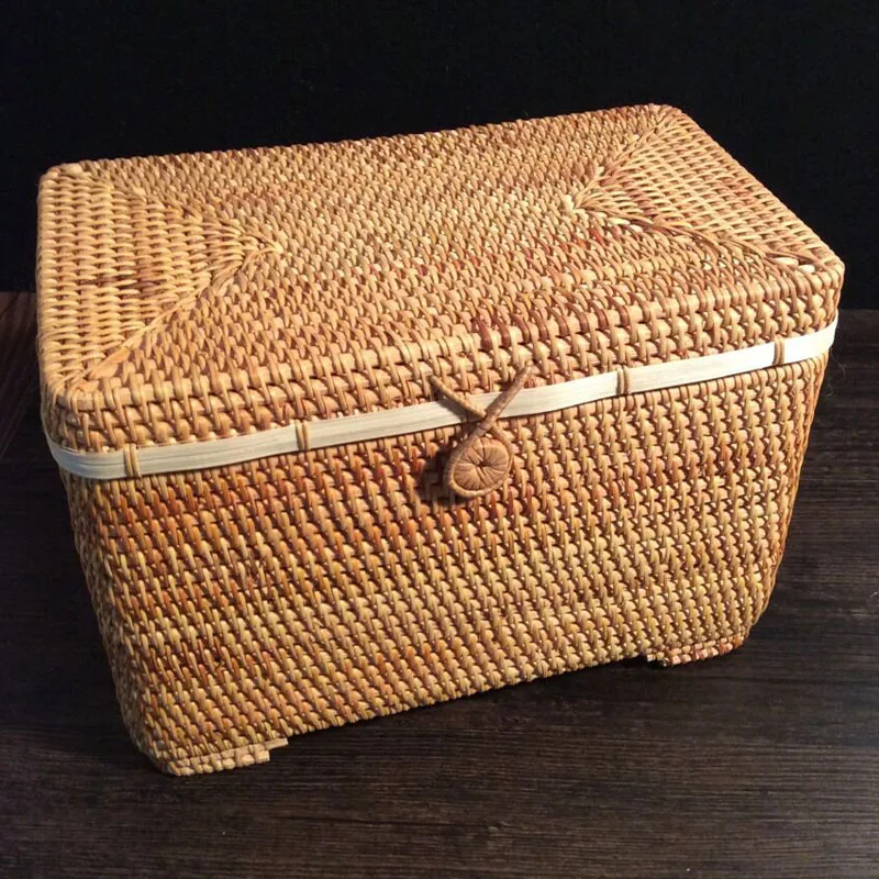 

100% handmade Rattan Pu 'er tea Sundries storage box Rectangle cosmetic make up organizer food storage desk rangement tin boxes