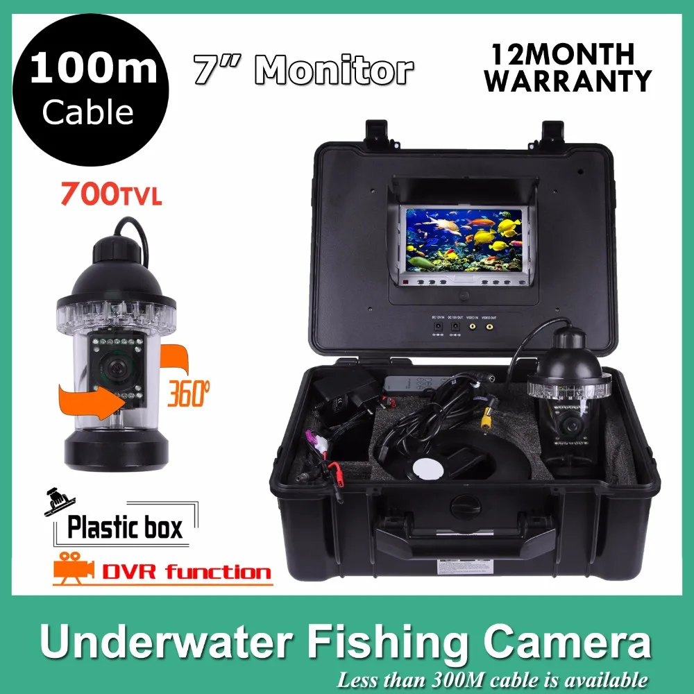 

100M underwater Fish Finder 7"inch Digital Monitor With DVR 700TVL 8 LED Lights Rotate 360 Degree Video Camera