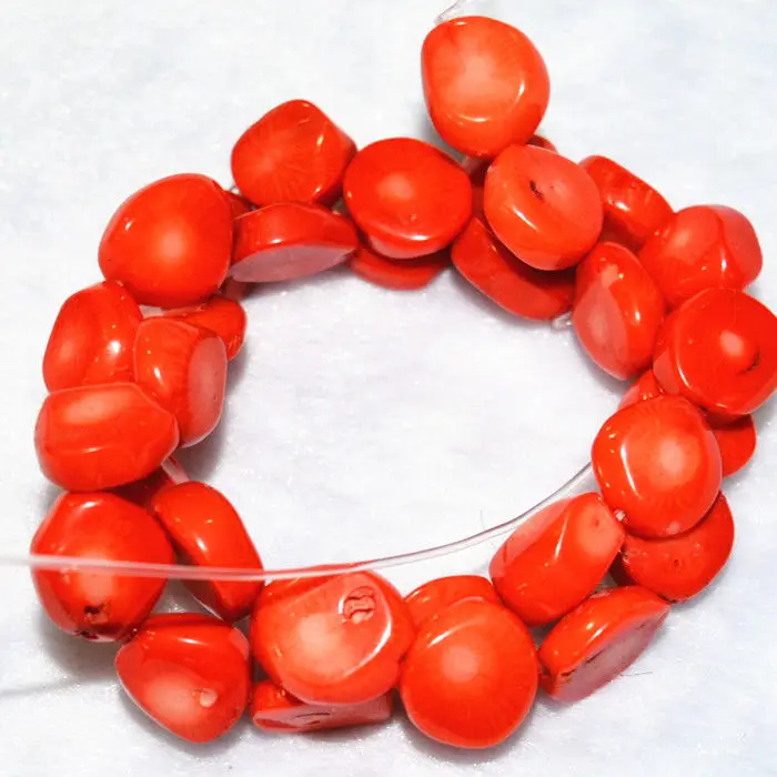

New 12mm Orange Red Coral Freeform Loose Beads 15 " AAA #@