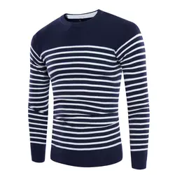 2019 новый осенне-зимний модный бренд одежды мужской вязаный свитер с круглым вырезом Slim Fit пуловер мужские полосатые свитера для мужчин M-3XL