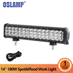 Oslamp 14 дюймов 6D 3-строки 180 Вт светодиодный свет бар пятна и луч потока Offroad свет работы 12 В 24 В ATV внедорожник 4x4 4WD прицепами