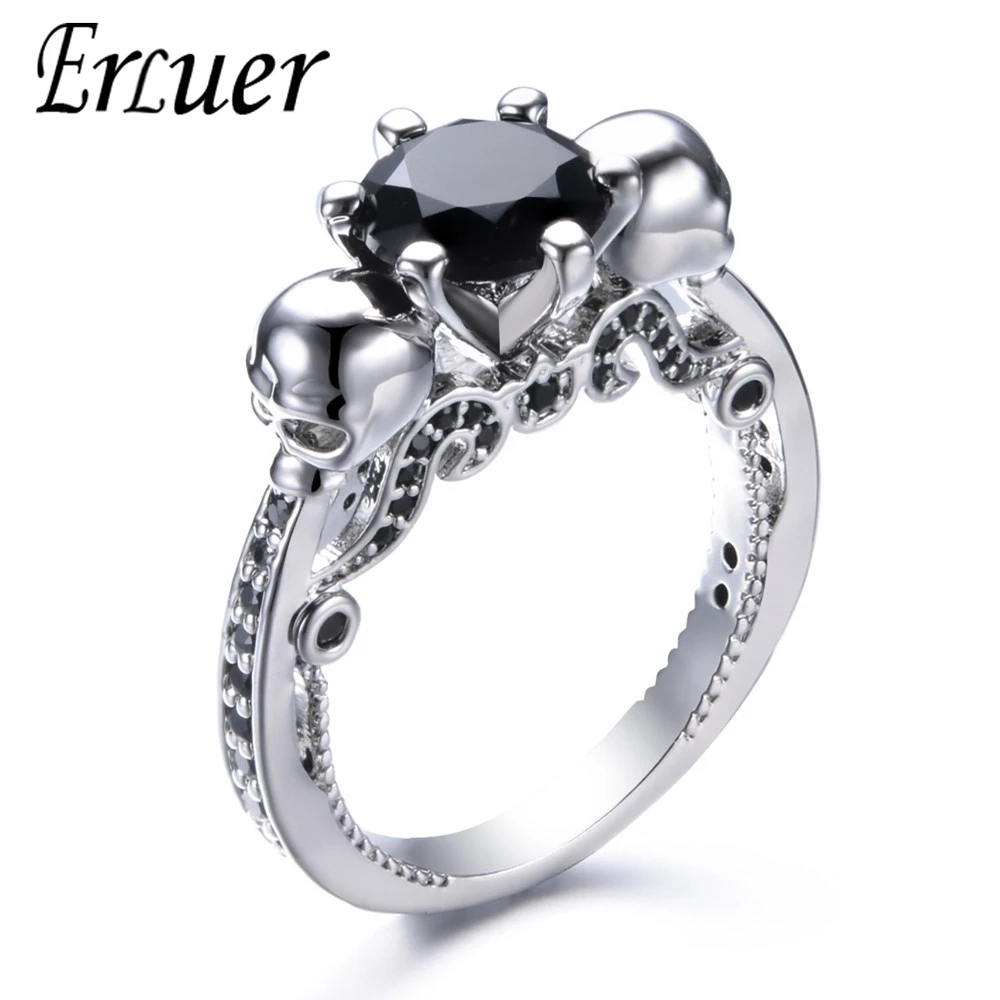 

Classic Austrian And Europe Gothic Skull Style Trendy Crystal Zircon Silver plated Rings For Women Girls Jewelry Love Gift ring