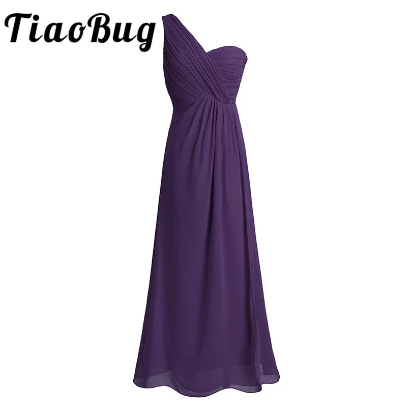 

TiaoBug New Arrival One Shoulder Teal Pink Dark Purple Wine Red Navy Blue Long Chiffon Pleated Split Slit Bridesmaid Maxi Dress