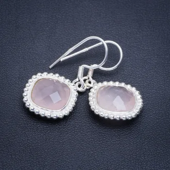 

Natural Rose Quartz Handmade Unique 925 Sterling Silver Earrings 1.25" A2294