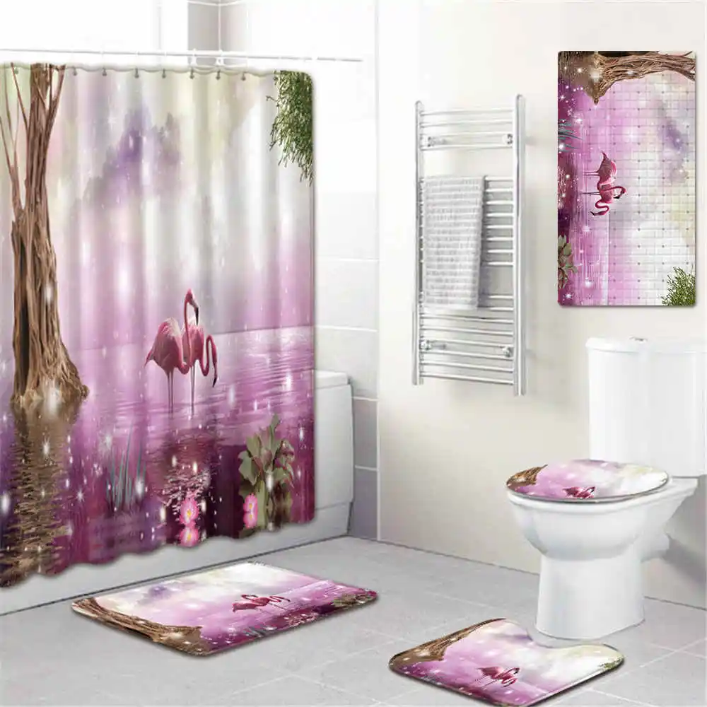 5 шт./компл. 3D Фламинго набивным рисунком душ Шторы ковер крышка Крышка для унитаза, коврик для ванной, набор Ванная комната Шторы s - Цвет: No-8