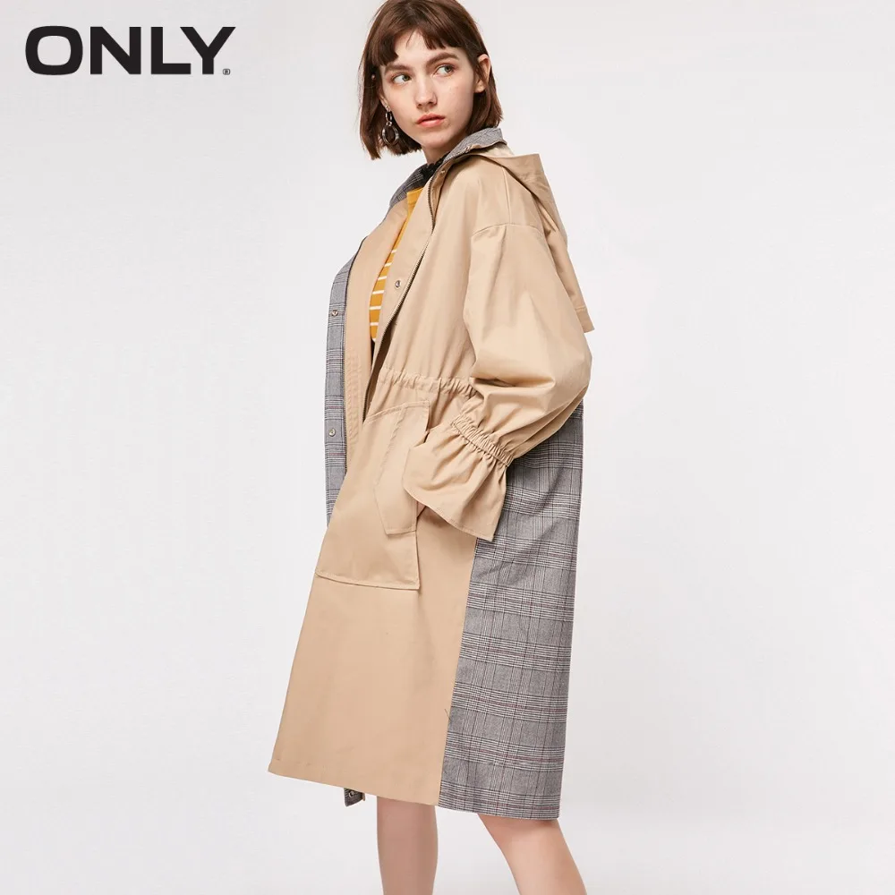 

ONLY Women's autumn new plaid stitching hooded trench coat | 118336580