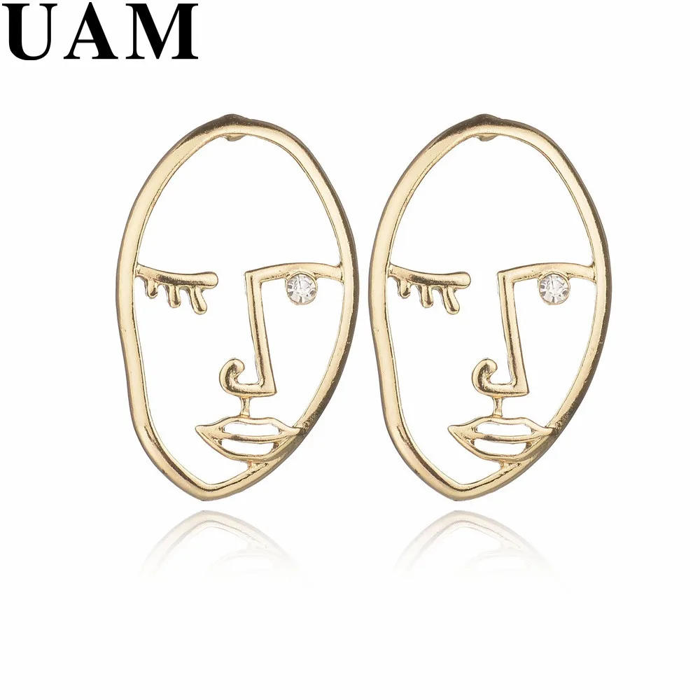 

UAM European Fashion Simple Abstract Earrings Women Funny Hollow Human Face Drop Earring Silver Gold Color Punk Style Cute Gifts