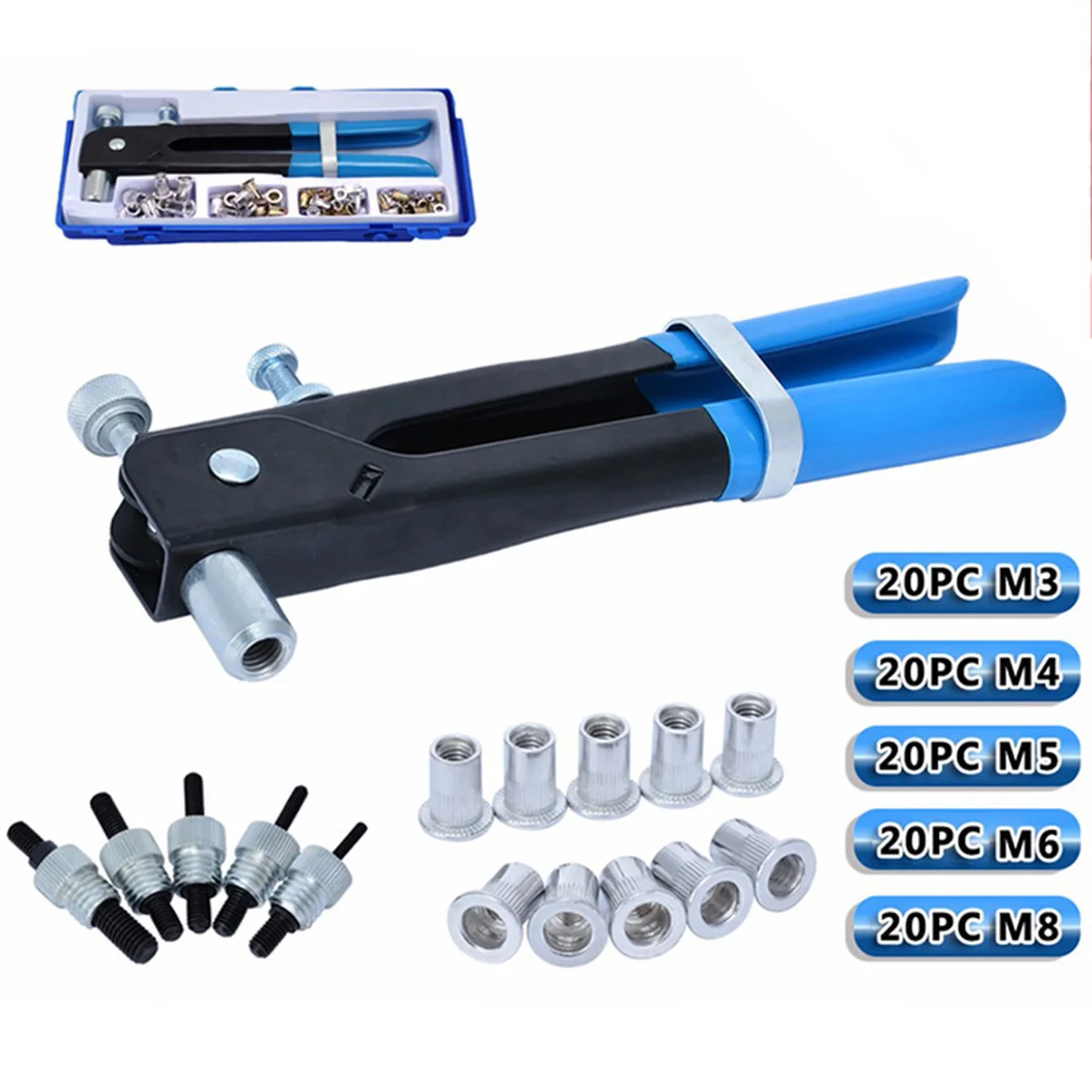 106Pcs Auto Threaded Nut Riveter M3 M4 M5 M6 M8 Threaded Rivet Nut Inserts Mayitr Nutsert Tool Kit