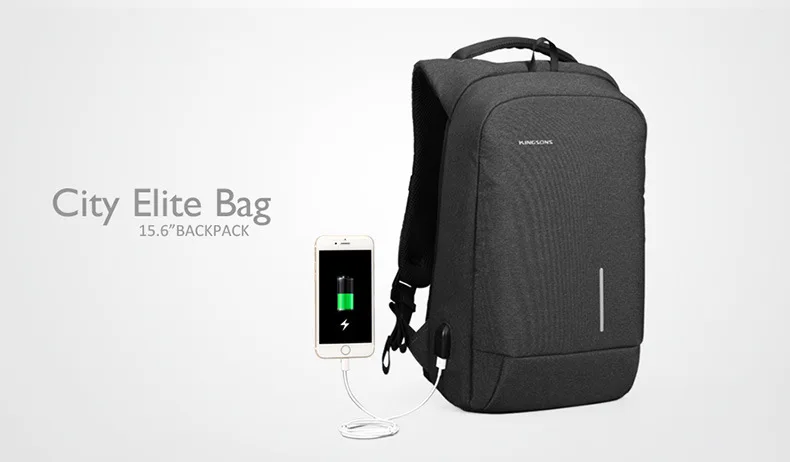 Kingsons мужской рюкзак, 15,6 дюймов, для ноутбука, Противоугонный рюкзак, USB зарядка, мини рюкзак для подростка, для мальчиков, большая школьная деловая сумка