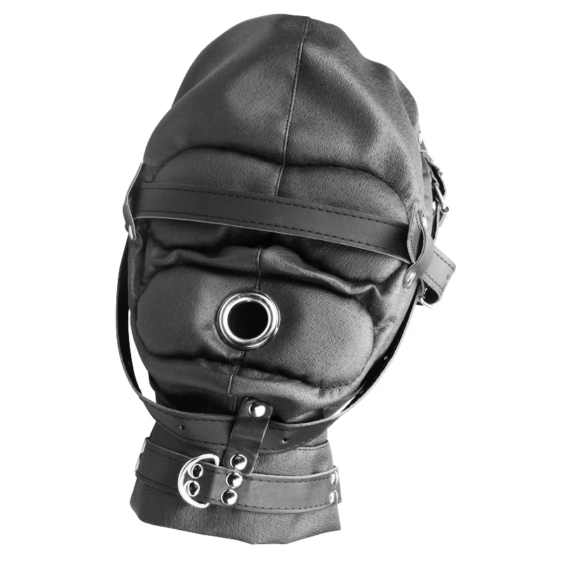 Искусственная кожа бондаж садо-мазо капюшон регулируемый сексуальный бондаж ограничения жгут голова Маска повязка на глаза черный Хэллоуин косплей маска капюшон