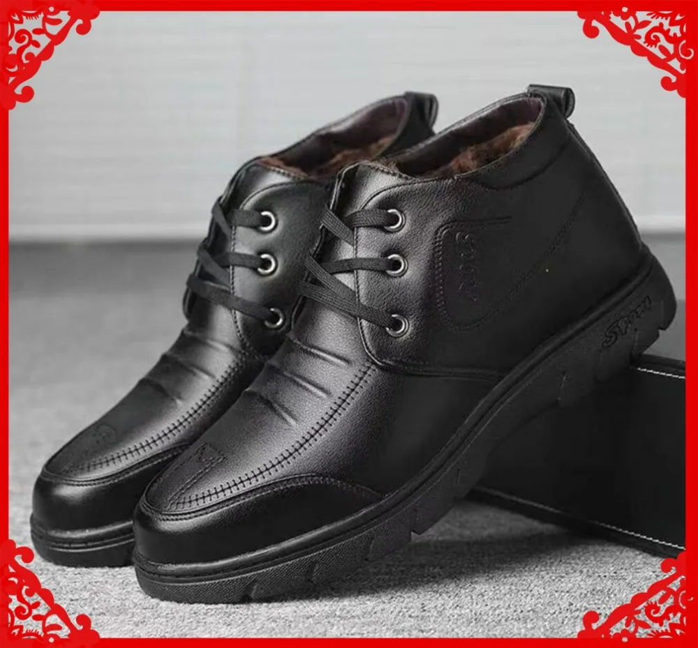 

2018 Men Leather Snow Boots Winter safety Shoes erkek bot Anti Plush Warm slip Father Ankle Man botas hombre bota masculina