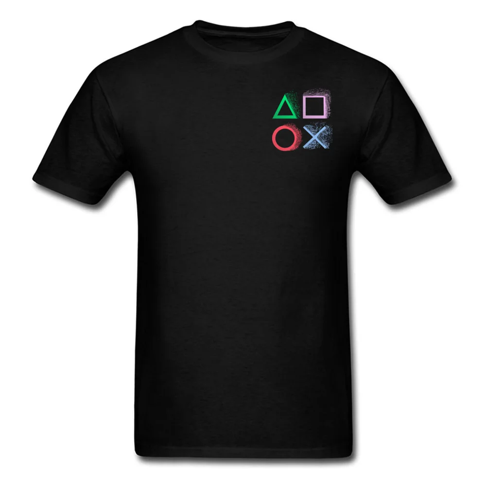 

Black T-shirts Playstation Controller Unit Rainbow Pattern Game Personalized Tshirts For Men Geometry VideoGame Free Shipping