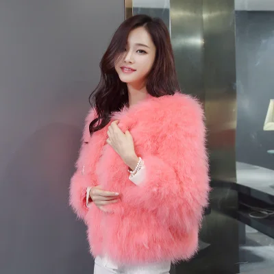 Зимний мода шубу пушистый естественный страусиных перьев пальто зимнее пальто - Цвет: Розовый