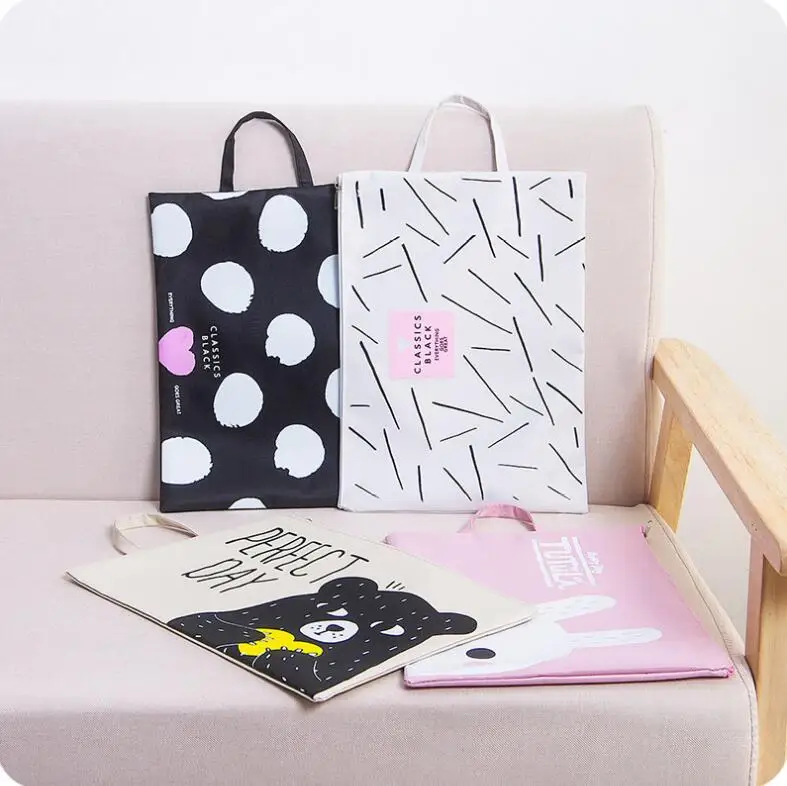 

Portable Kawaii Cartoon Pattern Oxford Cloth Waterproof Document Bag Examination Paper Zipper File Organizer Portfolio A4 Storag
