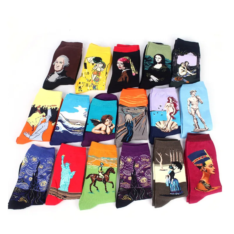 

Autumn winter Fashion Retro Women New Personality Art Van Gogh Mural World Famous Painting Series Male Socks Oil Funny Socks Hot