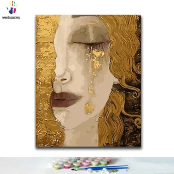 

DIY Coloring paint by numbers Tearful yellow-haired woman paintings by numbers with kits 40x50 framed