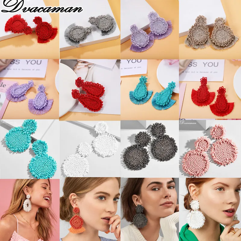 

Dvacaman Bohemain Tassel Beads Drop Earrings for Women 2019 Trendy Geometric Resin Statement Earrings Party Gifts Jewelry Female