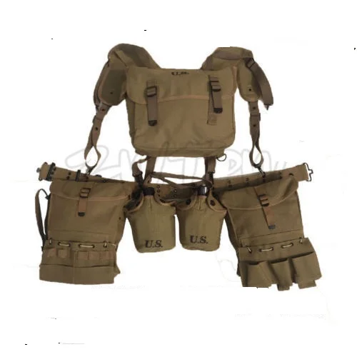 

WWII WW2 US ARMY USMC SOLDIER COMBAT MEDIC EQUIPMENT FIELD KIT SUSPENDERS CANTLES SET- World military Store