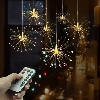 Festival Opknoping Starburst String Lights 100-200 Leds Diy Vuurwerk Koperen Fairy Guirlande Kerstverlichting Outdoor Twinkle Licht