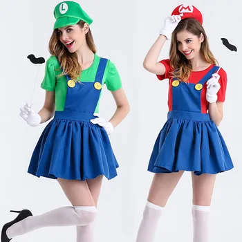 

Games Super Mario Cosplay Costumes Luigi Brothers Plumber Costumes Women Fancy Dress Complete Uniform Set for Halloween Party