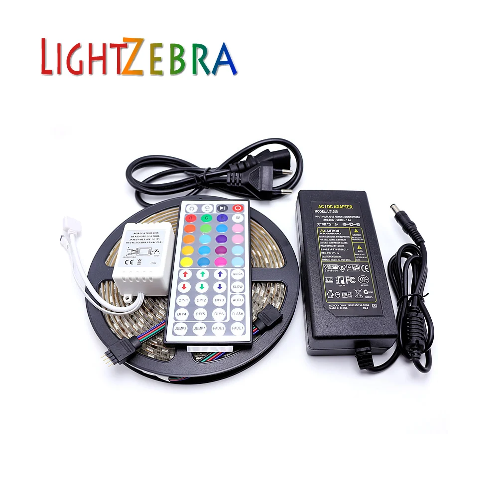 

SMD RGB LED Strip Light 5050 5M LED Light RGB Leds Tape diode ribbon Flexible 44keys Controller DC12V 5A Adapter Set