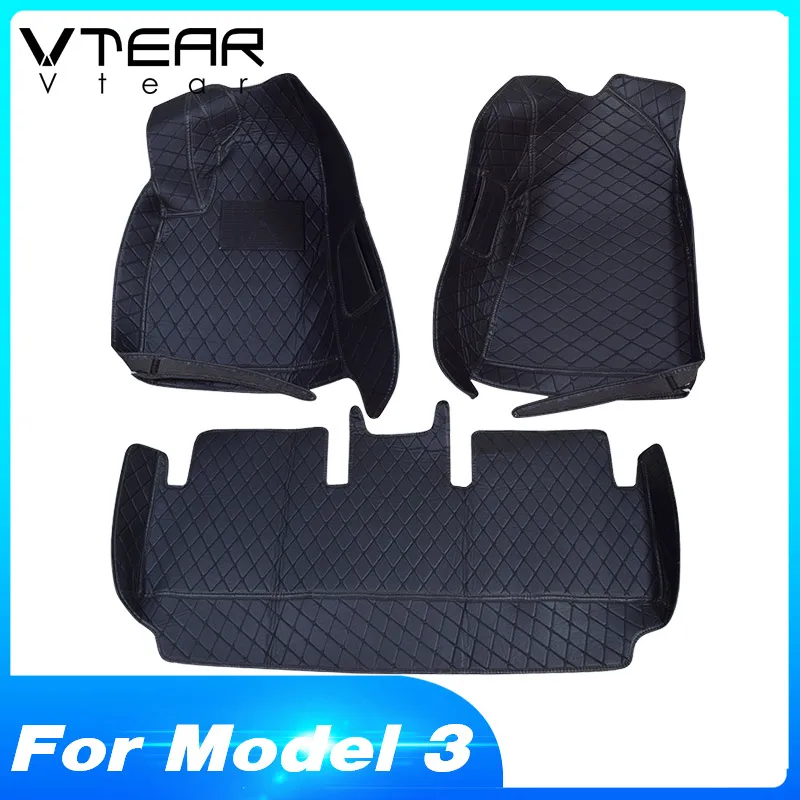 

Vtear For Tesla Model 3 floor mats 2018 2019 2020 Car PUleather foot Pads automobile Carpet Pad Interior accessories car cover