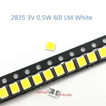 SMD СВЕТОДИОДНЫЙ 2835 белый Чип 0,5 Вт 3 в 60 ЛМ Ультра яркий 0,5 Вт поверхностное крепление PCB светодиодный светильник излучающий диод