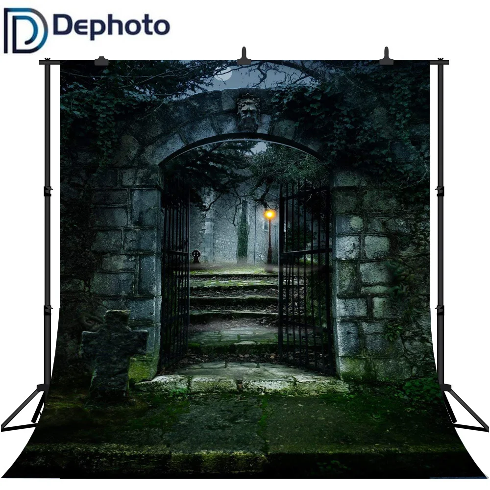 Dephoto Photography Background Terror Halloween Theme Vintage Stone Door Courtyard Backdrop Professional Photo | Электроника