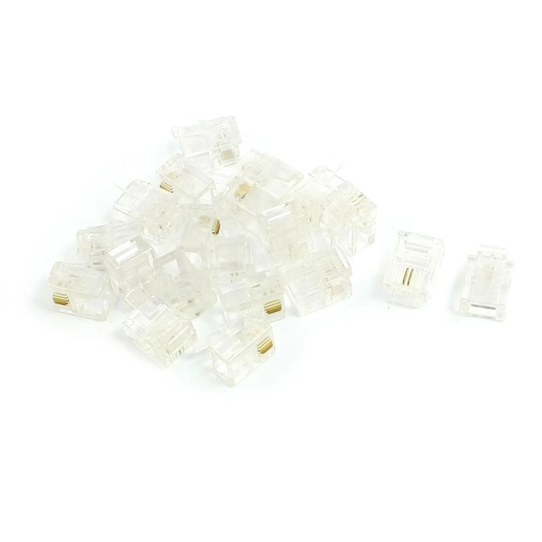 20 Pcs 6P2C 2 Pins RJ11 Modular Plug Network Cable Connector Clear