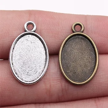 

20pcs 13x18mm Inner Size Antique Bronze Antique Silver Color Zinc Alloy Simple Oval Shape Cameo Cabochon Base Setting Blank