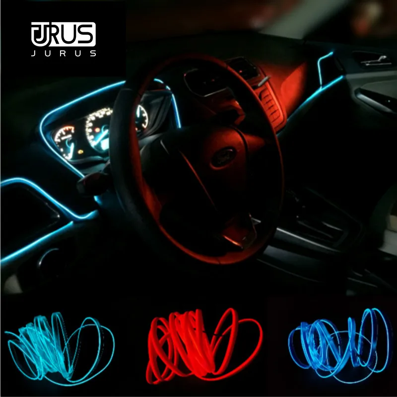 

JURUS 5M Car Interior Lighting LED Strip Decoration Garland Wire Rope Tube Line Flexible Led Neon Lights With Cigarette Drive
