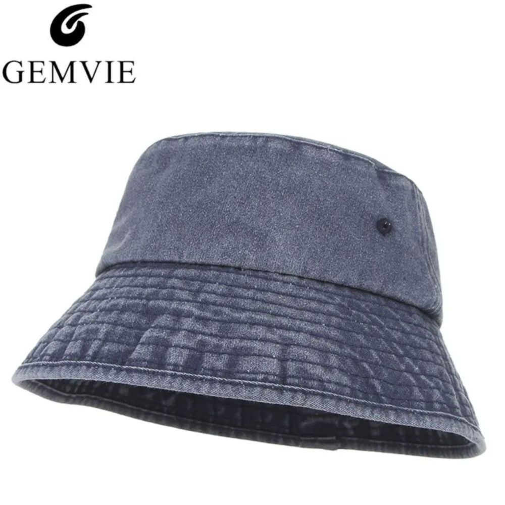 Buy Retro Distressed Denim Men Bucket Hat Solid Cotton