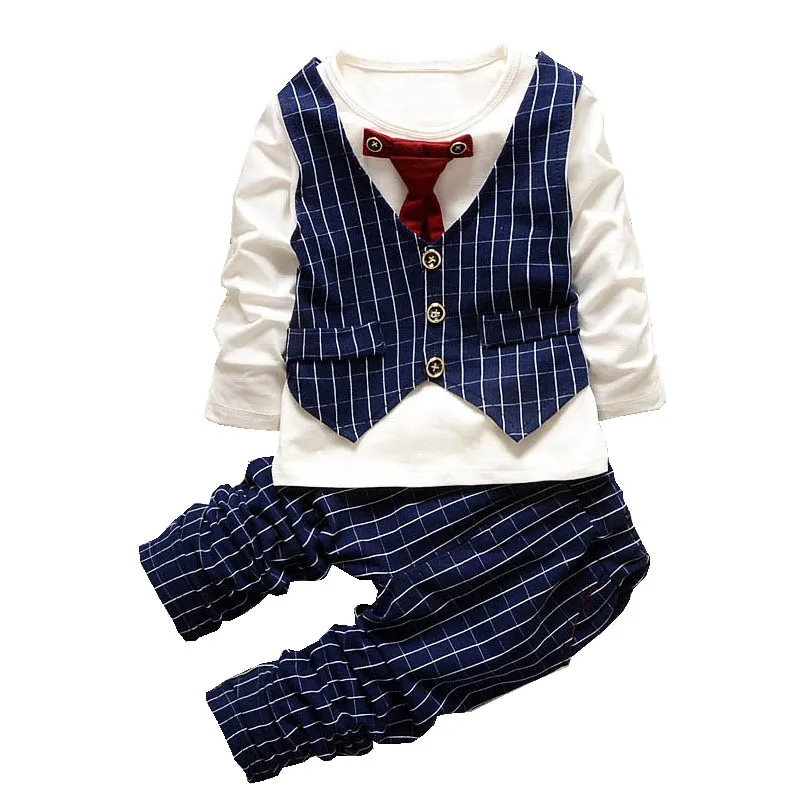 

Kids Gentleman Suit 3pcs Sets Bowtie Sleeveless Vest+Long Sleeve T-shirt+ Pants Kids Set Striped Boys Birthday Party Clothing