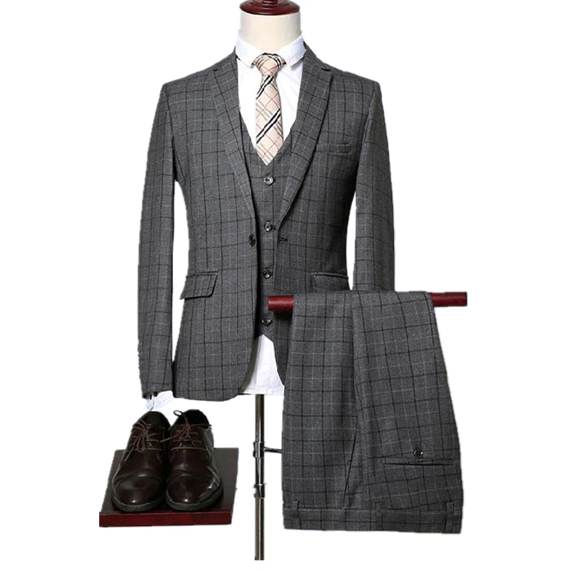 2017 new arrivel men suit high quality fashion leisure lattice solid