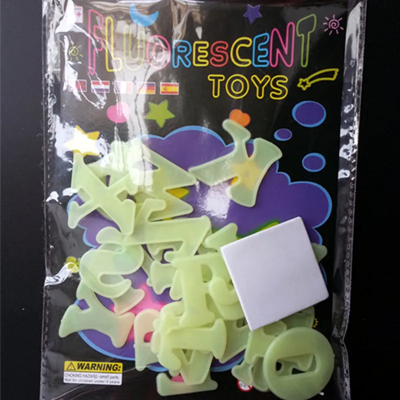 26pcs/bag Luminous English Letters Stickers Bedroom Florescence Painting Toy PVC stickers Glow in the Dark Toys for kids