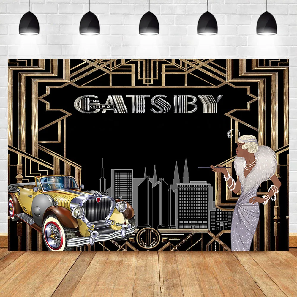 

NeoBack The Great Gatsby Backdrop 1920's Retro Flapper Girl Photography Backdrops Vinyl Gatsby Theme Party Banner Background