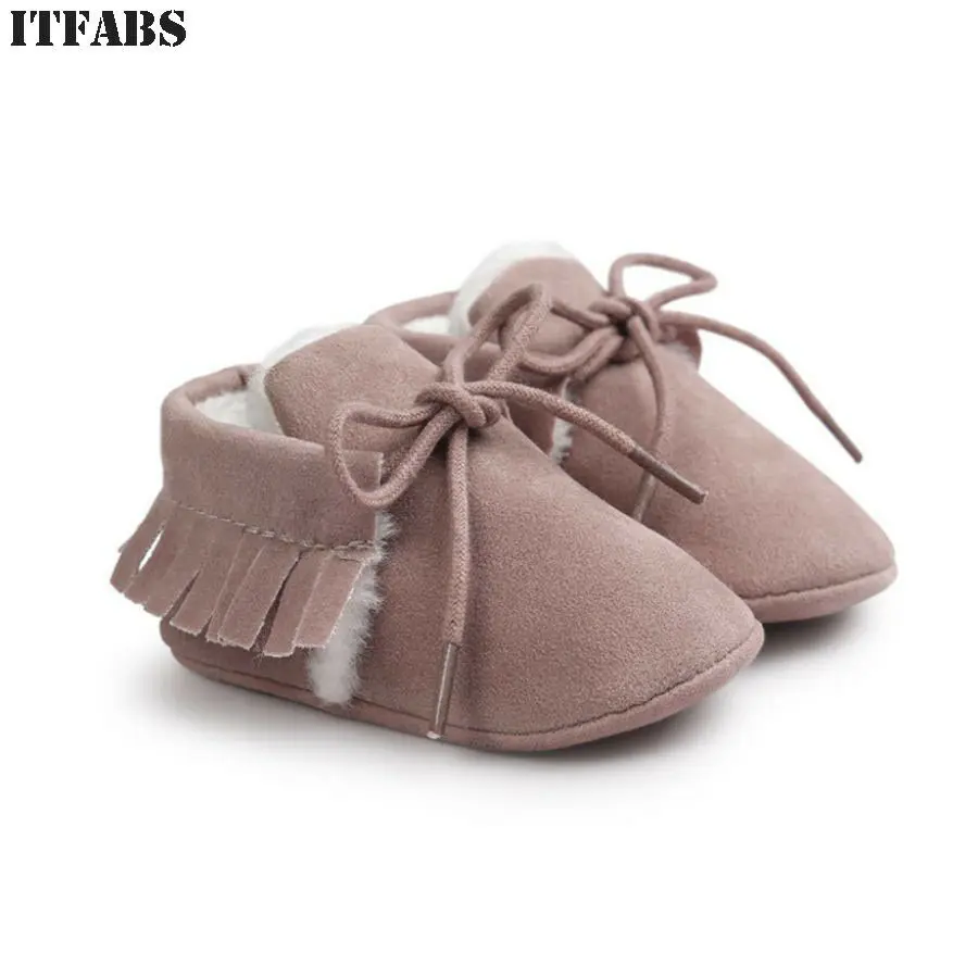 Г., новая брендовая Милая однотонная зимняя теплая обувь с кисточками на мягкой подошве для младенцев и маленьких мальчиков и девочек обувь для первых ходунков - Цвет: Light purple