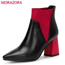 MORAZORA/ г., Новое поступление, ботильоны женская разноцветная модная обувь из натуральной кожи осенние женские ботинки на высоком каблуке без застежки